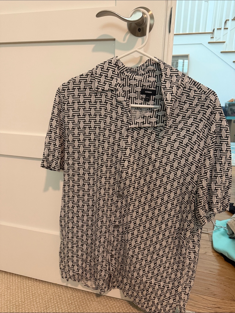 Express Black and White Geometric Print Polo